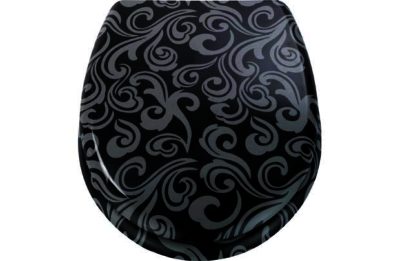 Damask Toilet Seat - Black and Grey